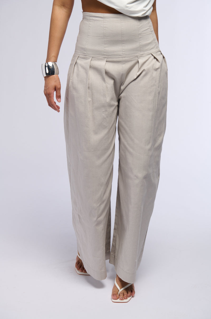 LUNA HIGH WAISTED WIDE LEG LINEN TROUSER