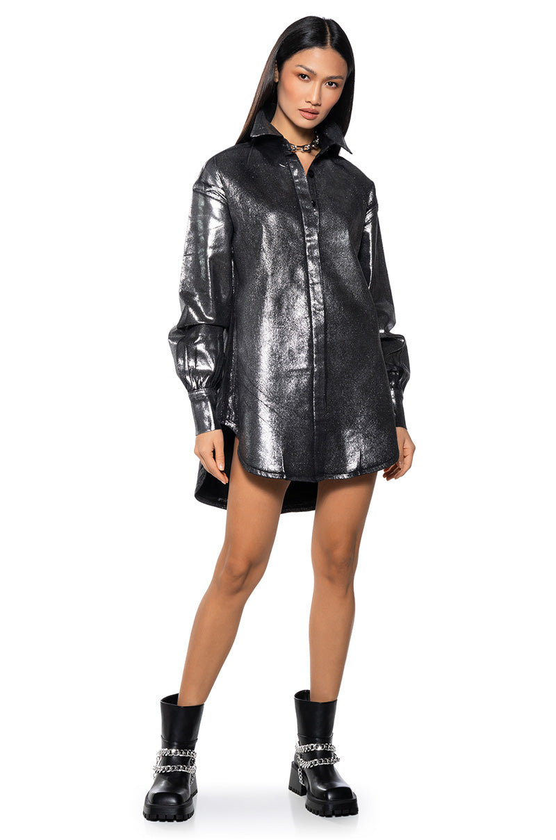 DOWN IN THE DENIMS METALLIC TSHIRT DRESS