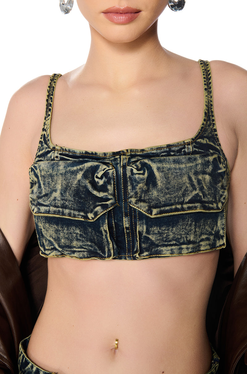 LAYNE MINERAL WASHED DENIM BRALETTE