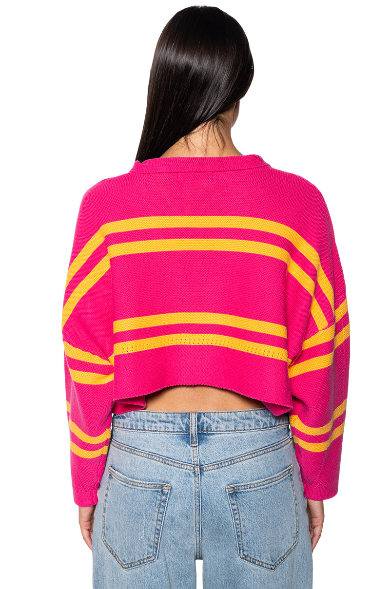 DEEP FEELINGS STRIPED DEEP V SWEATER