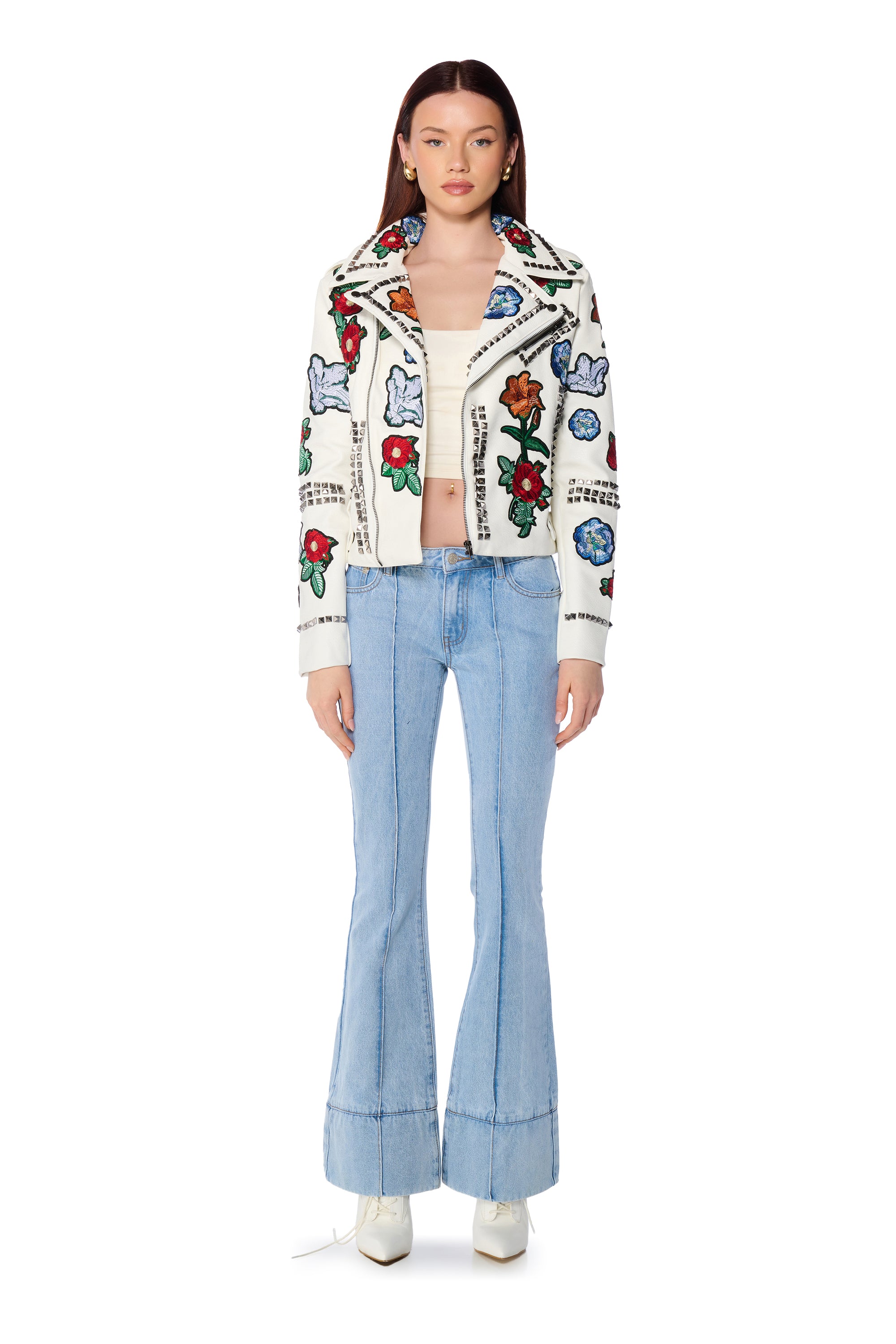 LA LOUVRE FLORAL PATCH MOTO JACKET