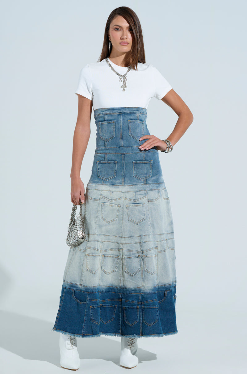 DENIM ON DENIM LAYERED MAXI DRESS