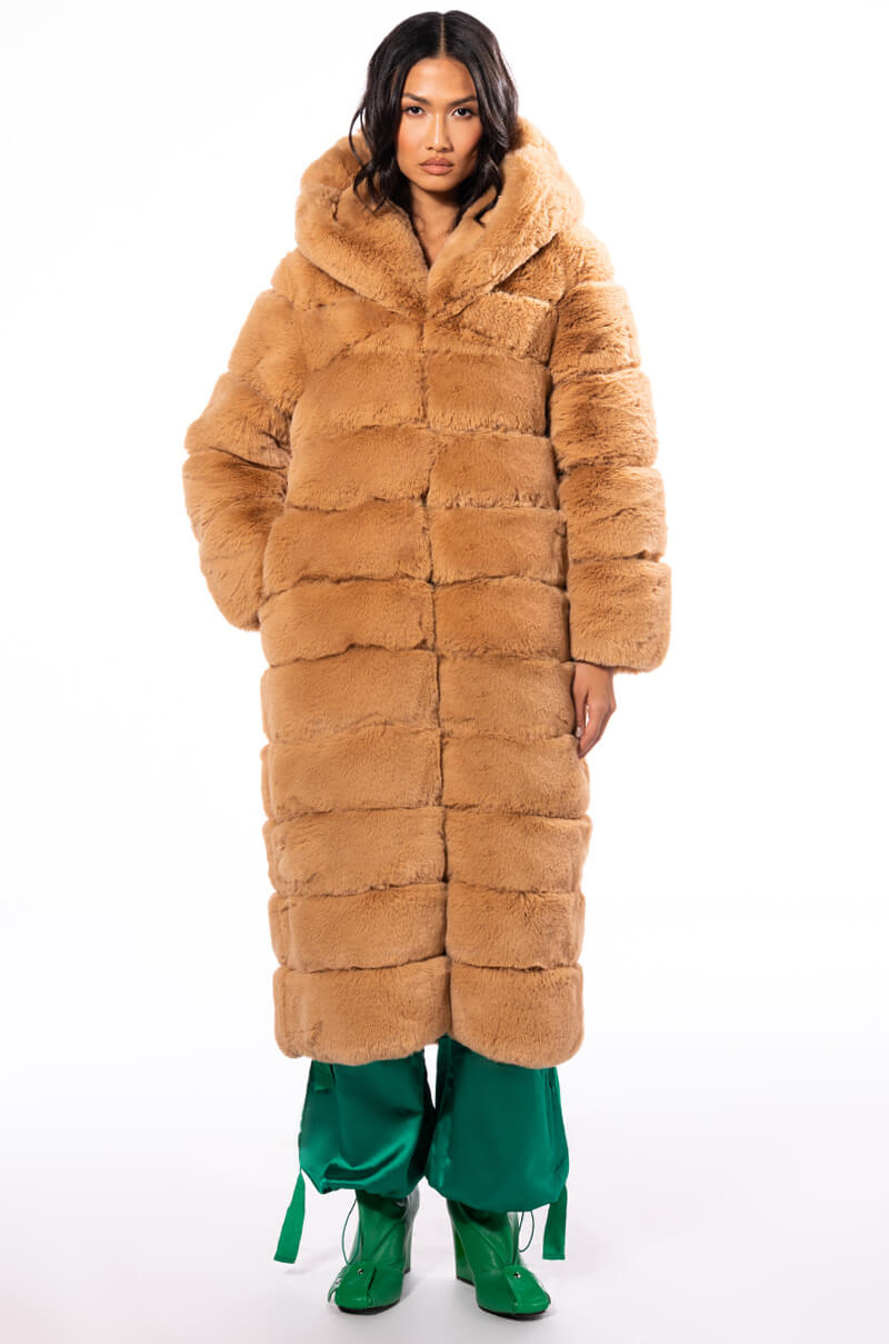 AZALEA WANG FAUX FUR PANEL HOODED TRENCH