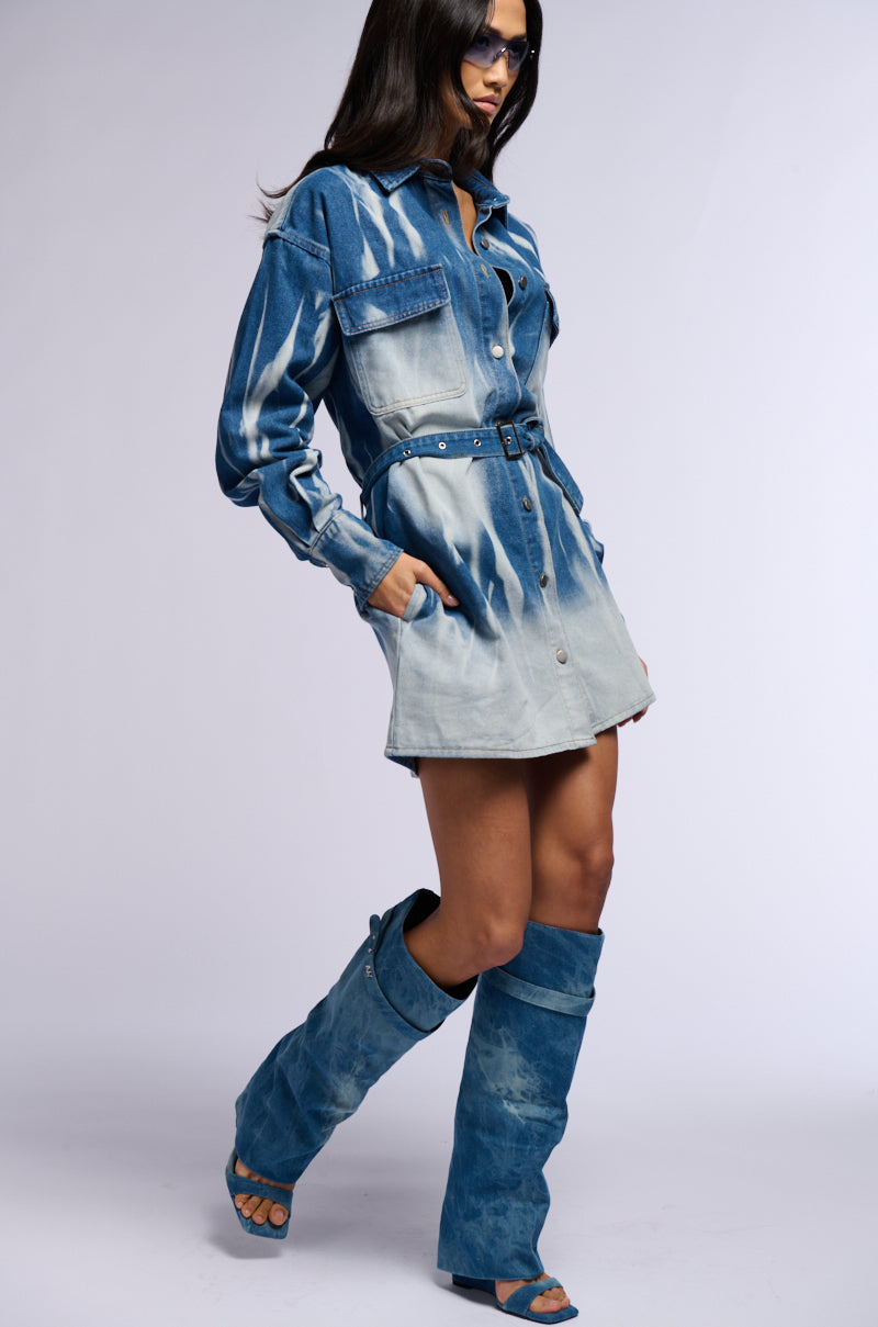 TAKE ME TO THE RODEO DENIM SHIRT DRESS