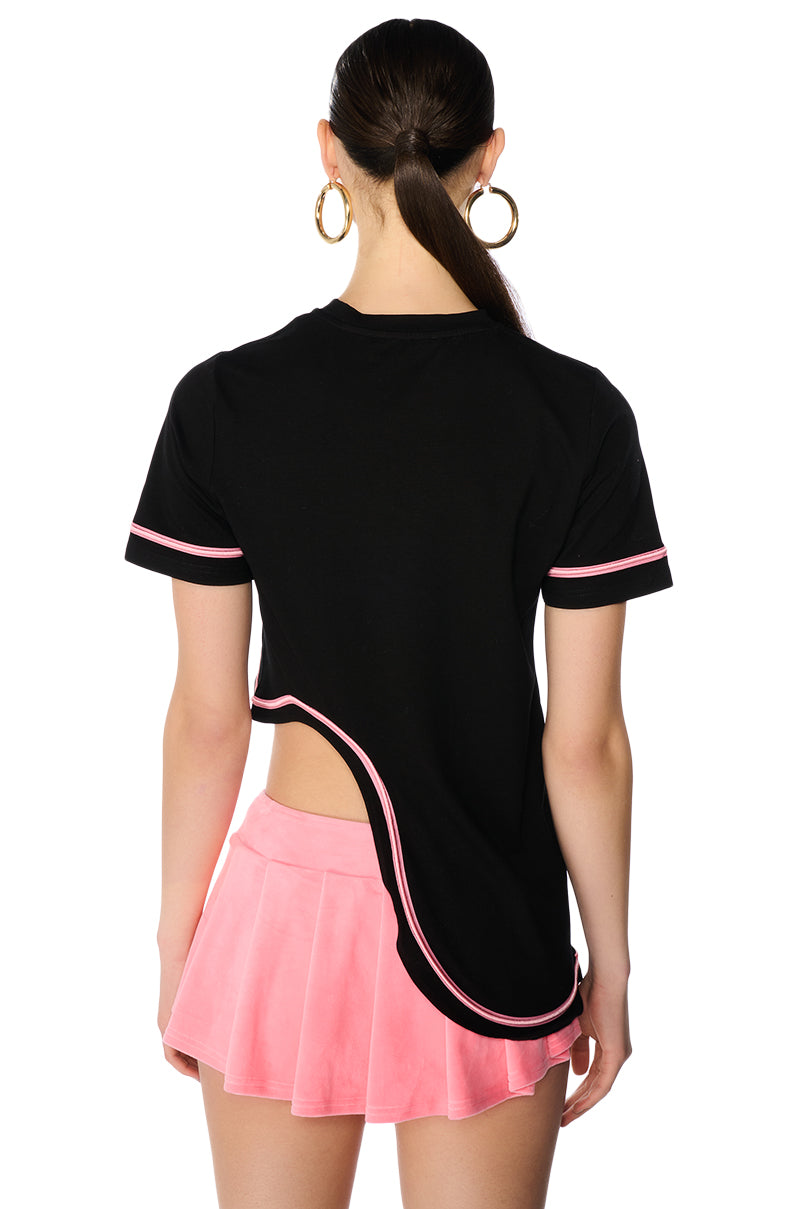 READY SET GO SHORT SLEEVE ASYMMETRIC TEE