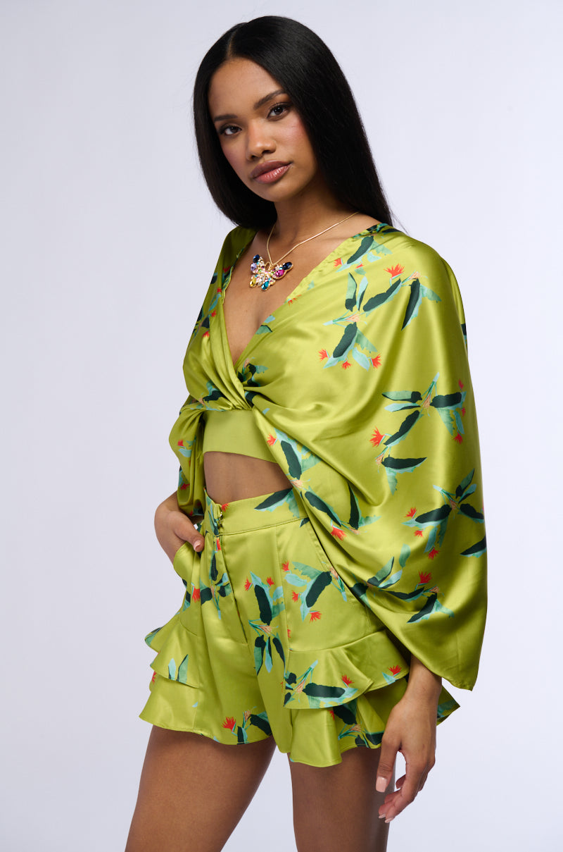 WE MEET AGAIN SATIN BLOUSE IN GREEN MULTI