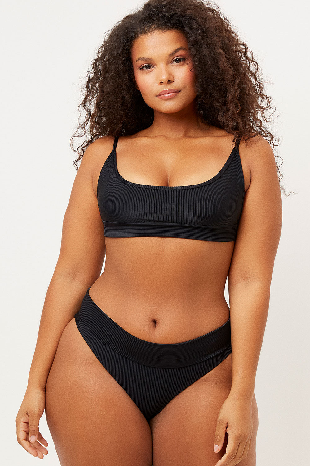 Gavin Ribbed Cheeky Bikini Bottom - Black