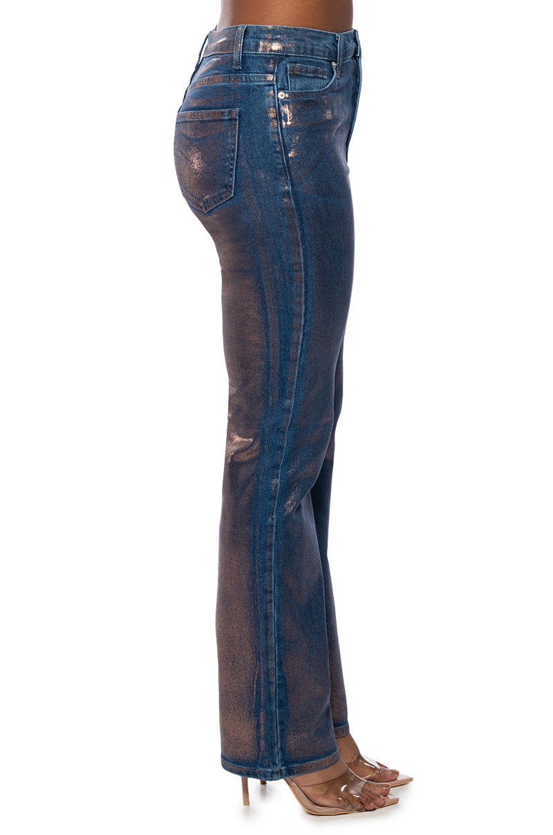 SHOW TIME METALLIC STRAIGHT LEG JEANS