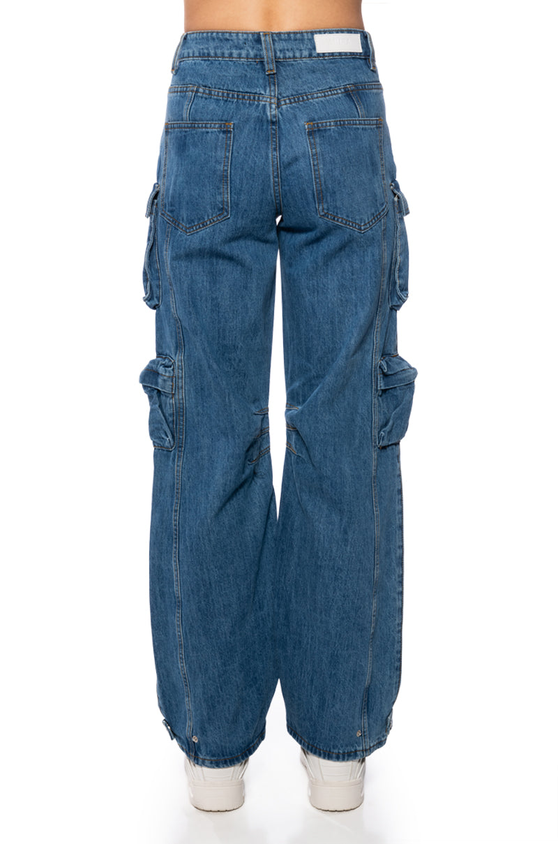 THE ULTIMATE DENIM CARGO PANT IN MEDIUM BLUE DENIM