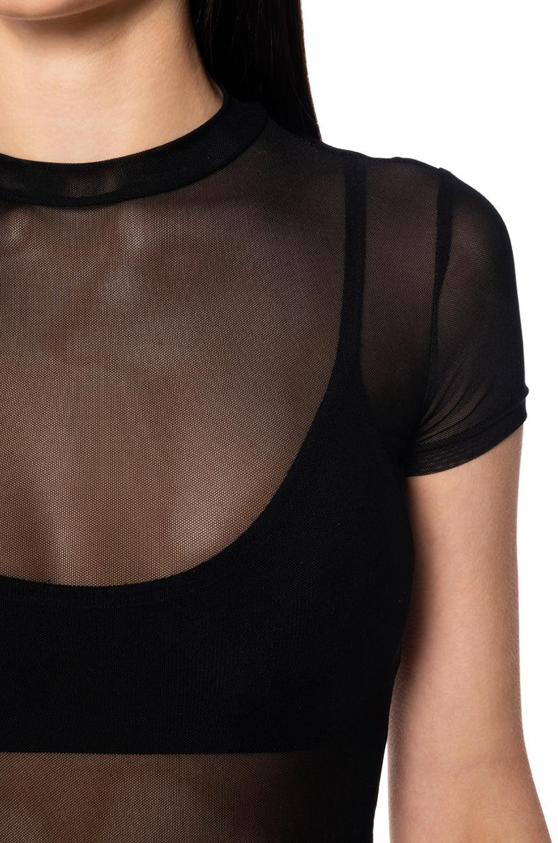 PAXTON SHORT SLEEVE MESH BODYSUIT IN BLACK