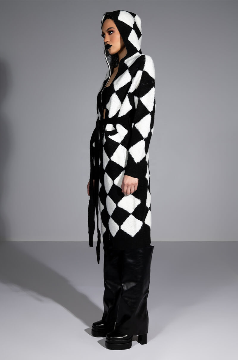 HOUSE OF CARDS HOODED BELTED CARDIGAN