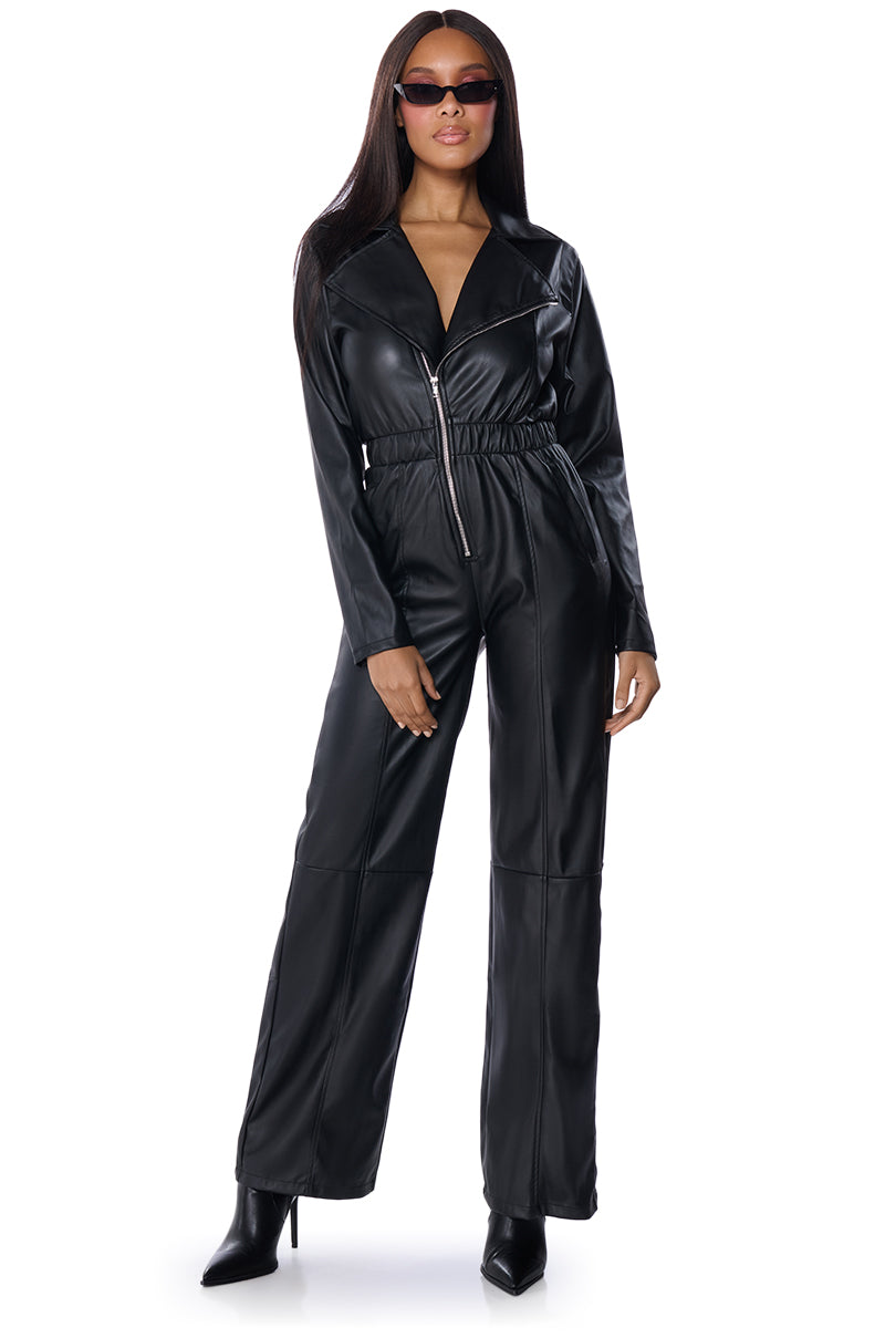 ALLEY CAT FAUX LEATHER JUMPSUIT