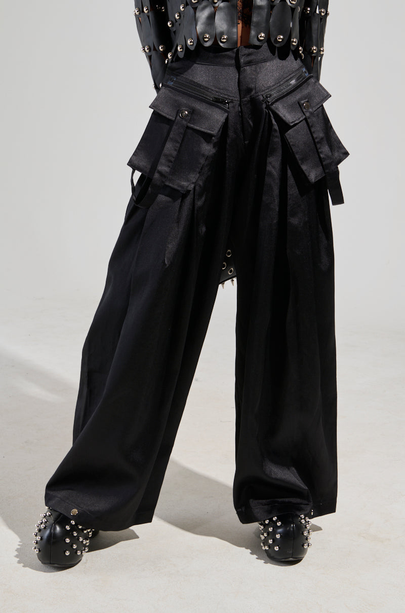 A MOMENT APART WIDE LEG TROUSER WITH POCKETS IN BLACK