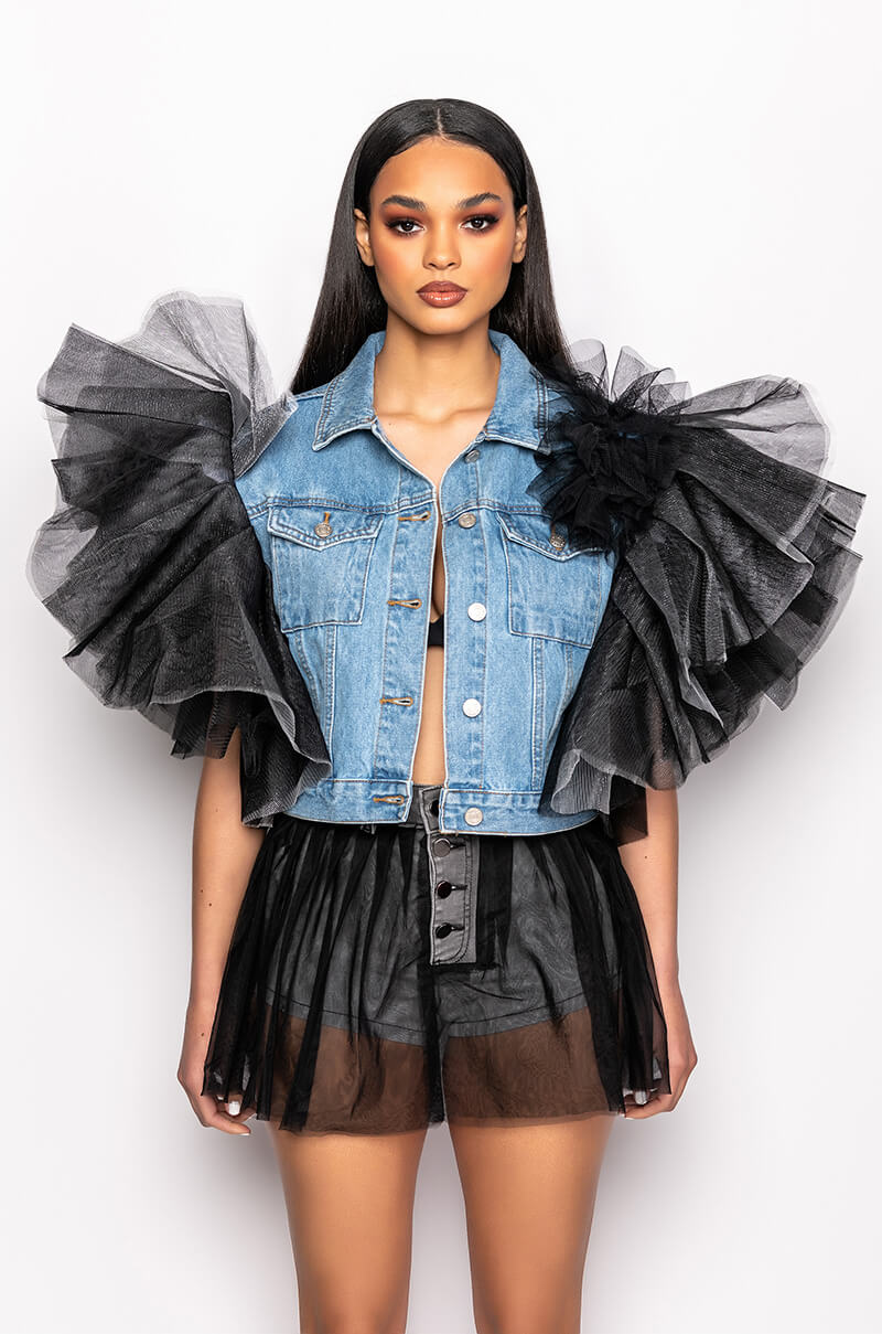 BEBE RX TULLE SHOULDER VEST