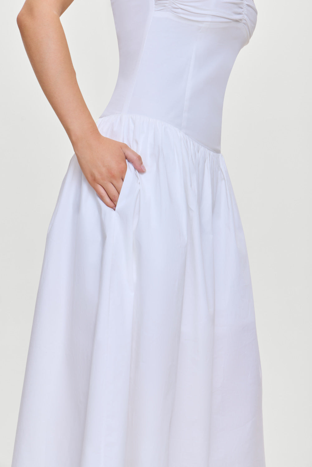 Horizon Strapless Collared Midi Dress - White