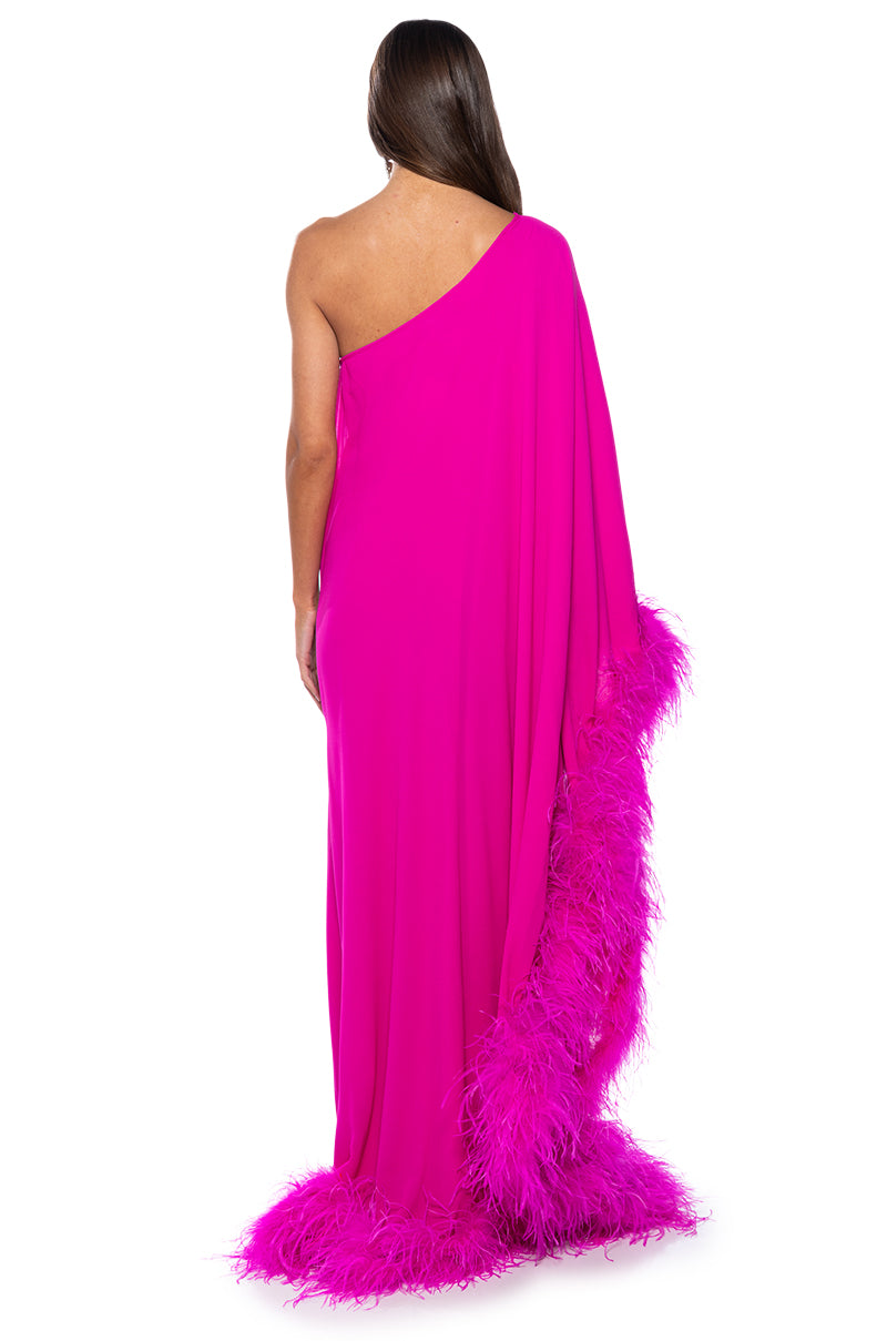 ELIZA ONE SHOULDER FEATHER MAXI