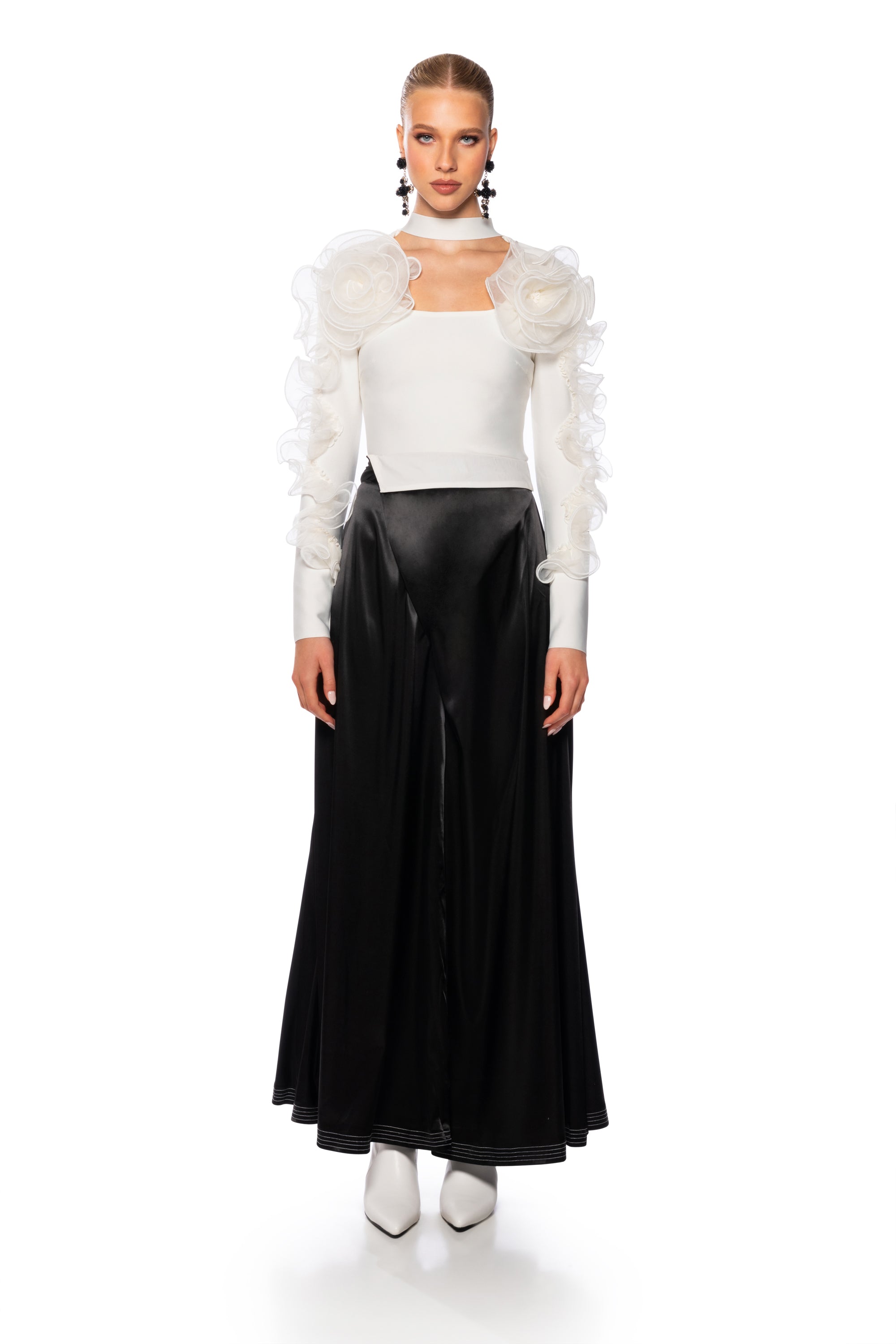 RISKY BUSINESS WRAP AROUND WIDE LEG SATIN PANT