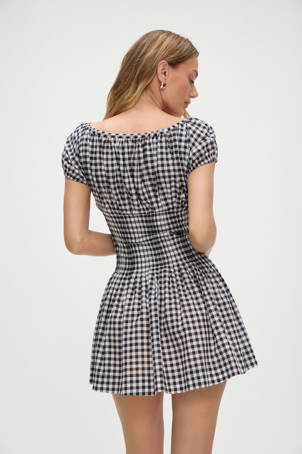 Sadie Gingham Mini Dress - Black Gingham