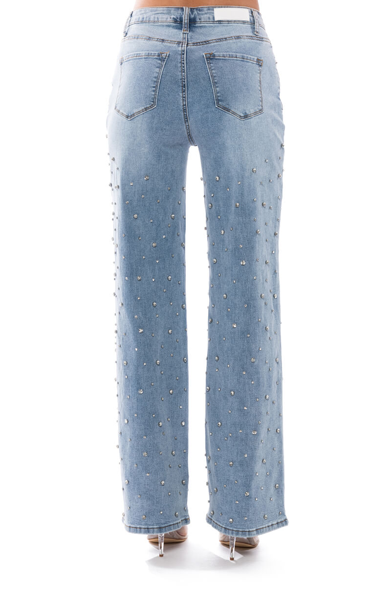 JOANIE EMBELLISHED WIDE LEG JEANS