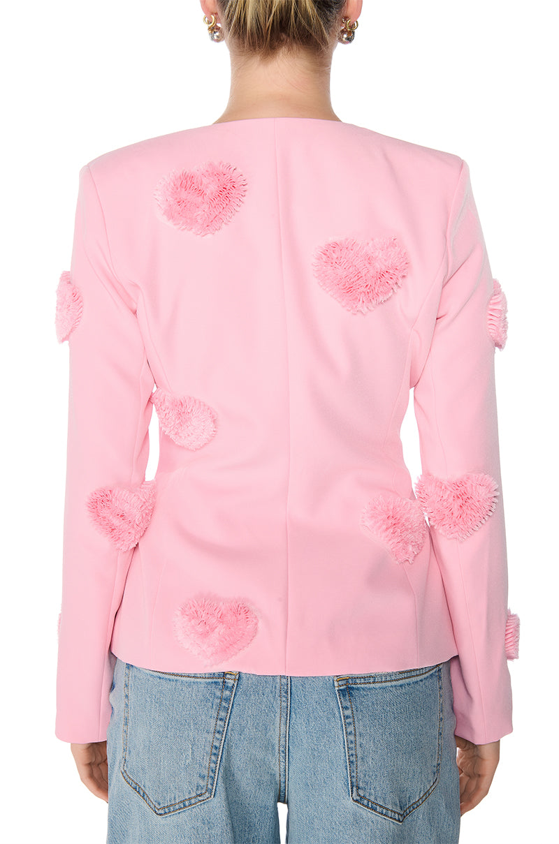 FLUFFY HEART PATCH SCOOP NECK BLAZER