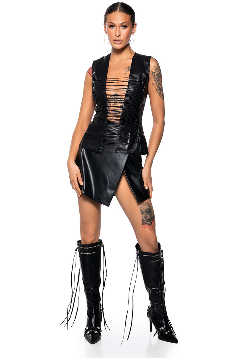 OUT OF THE VOID FAUX LEATHER SLEEVELESS SHIRT