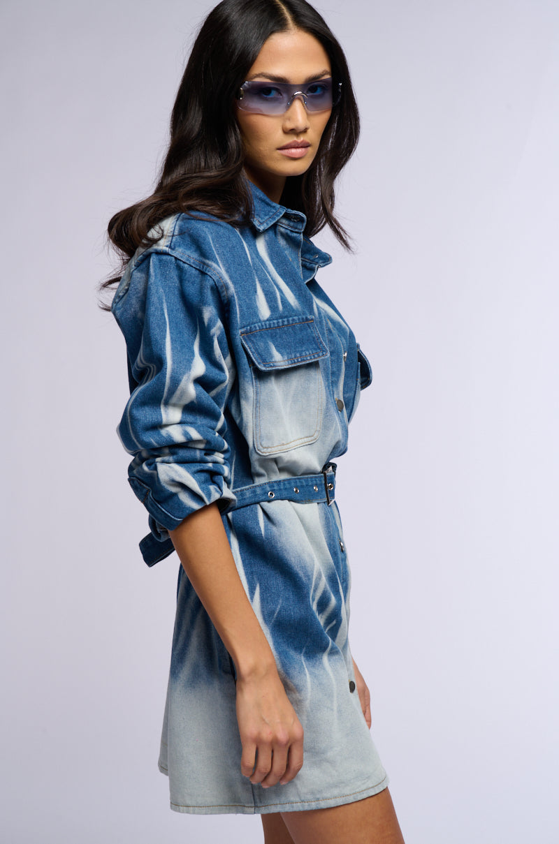 TAKE ME TO THE RODEO DENIM SHIRT DRESS