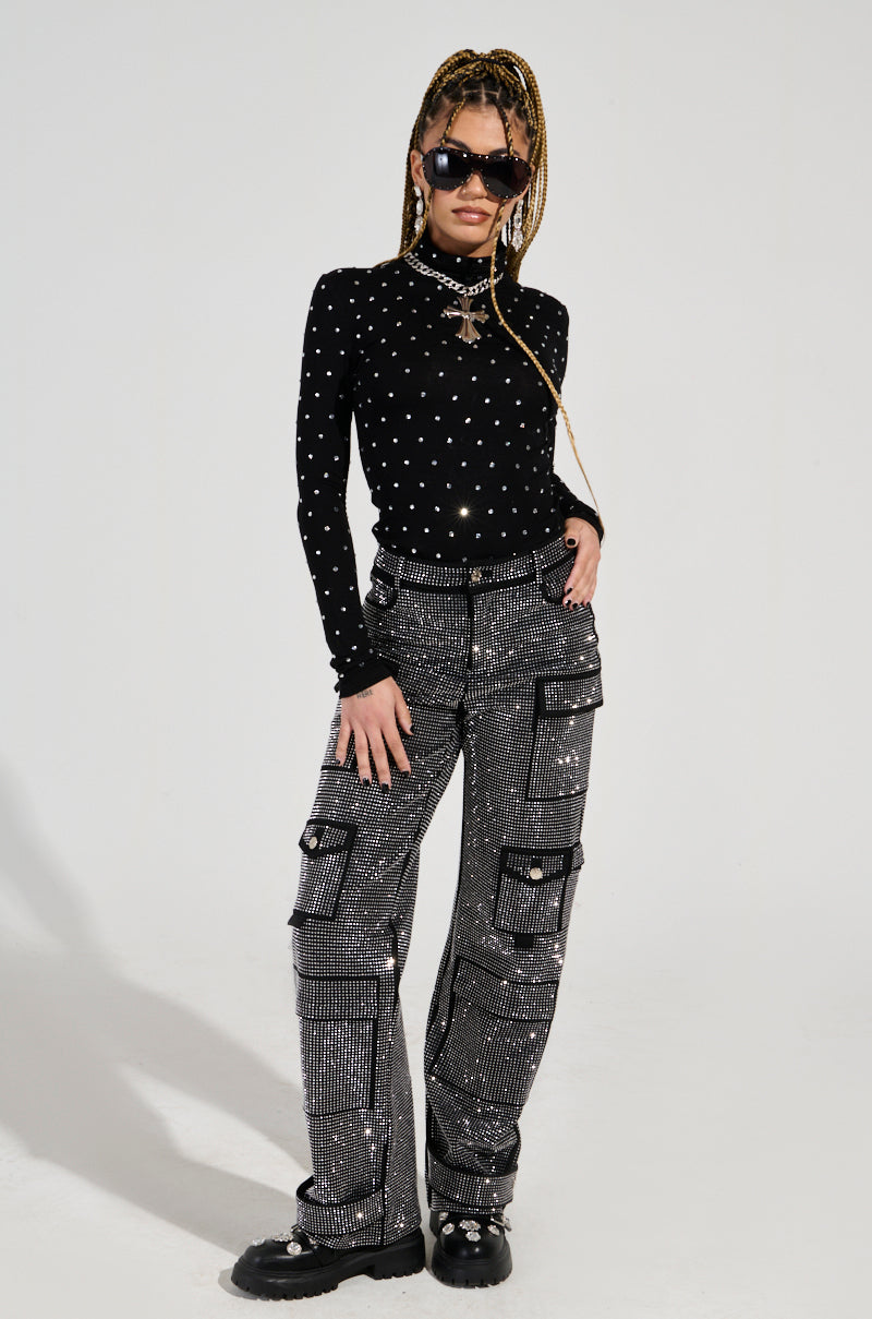 AMMO BONNE SOIREE RHINESTONE CARGO PANTS IN BLACK