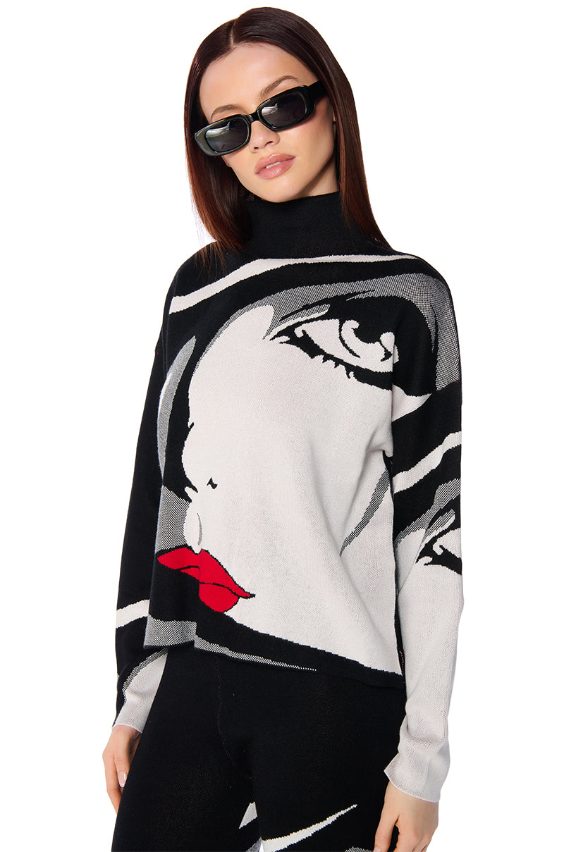 A WOMAN LIKE ME MOCK NECK KNIT SWEATER