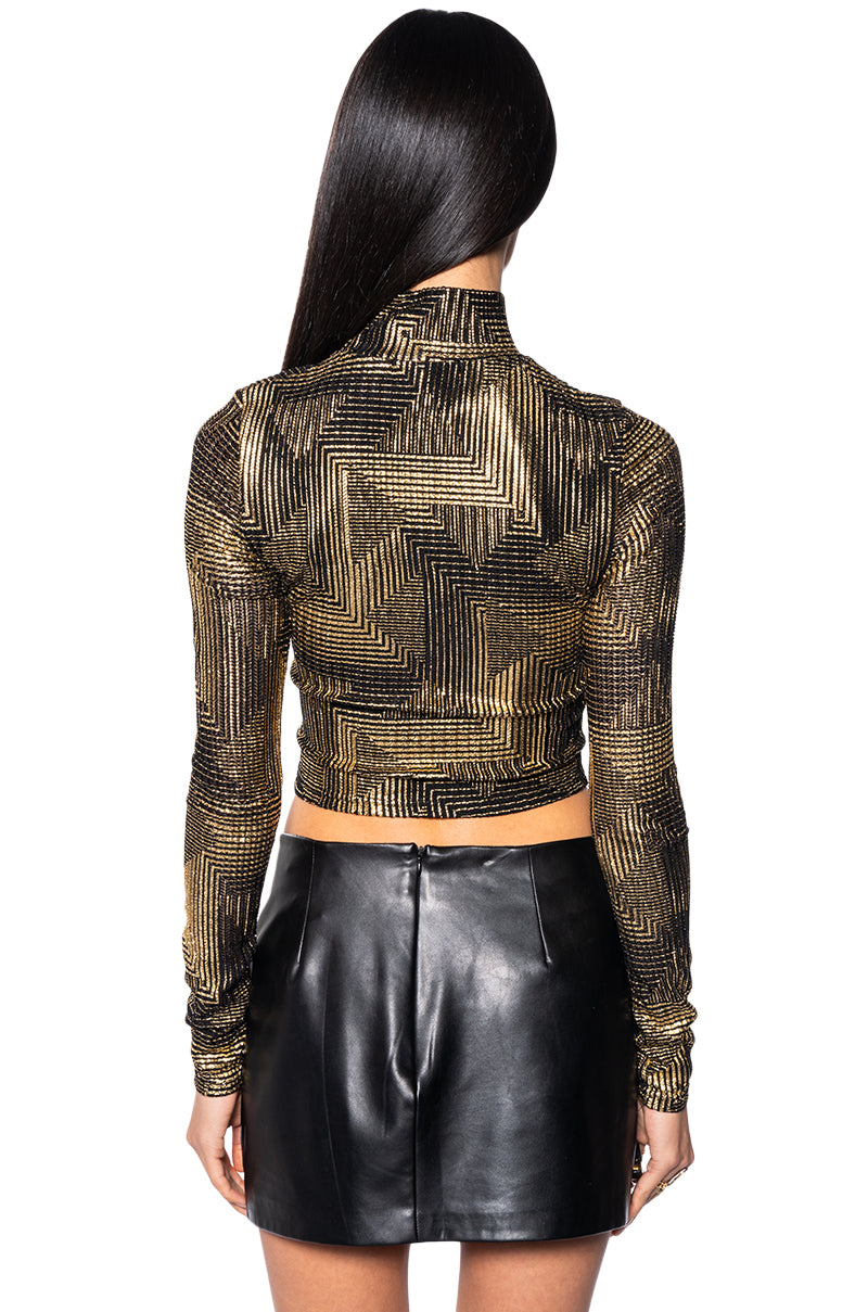 GEO METALLIC MOCK NECK TOP