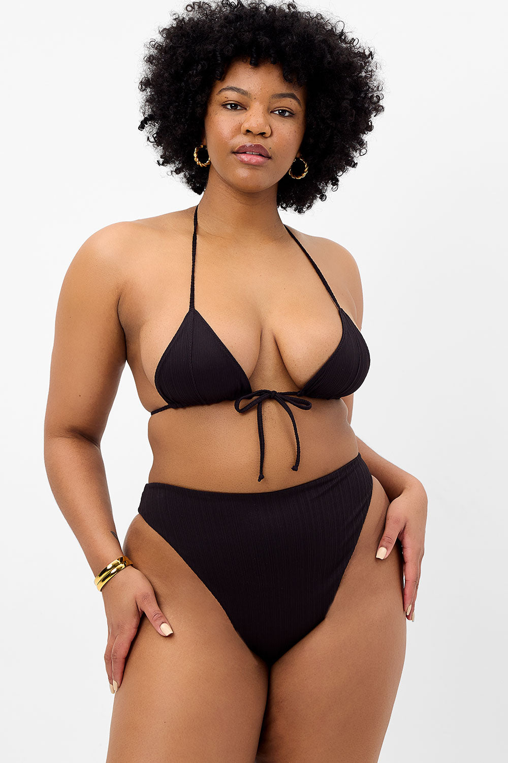 Phillipa Plissé Micro Triangle Bikini Top - Black