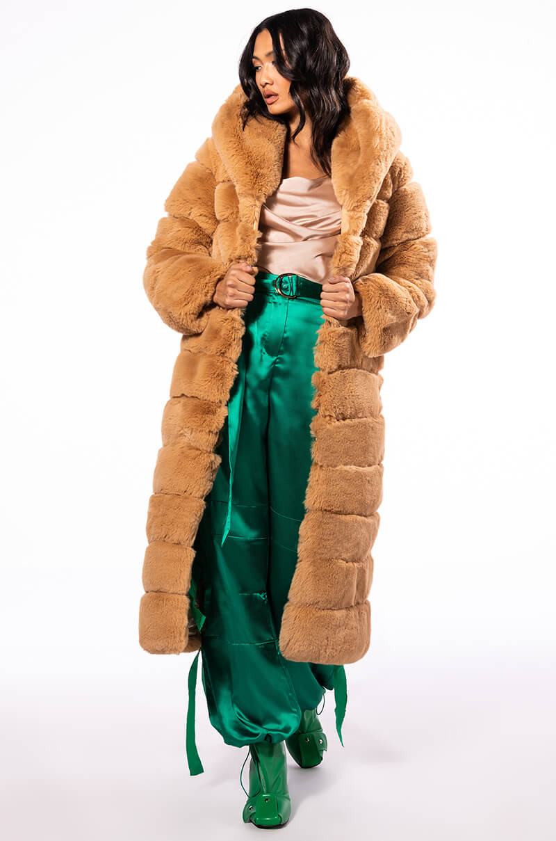 AZALEA WANG FAUX FUR PANEL HOODED TRENCH