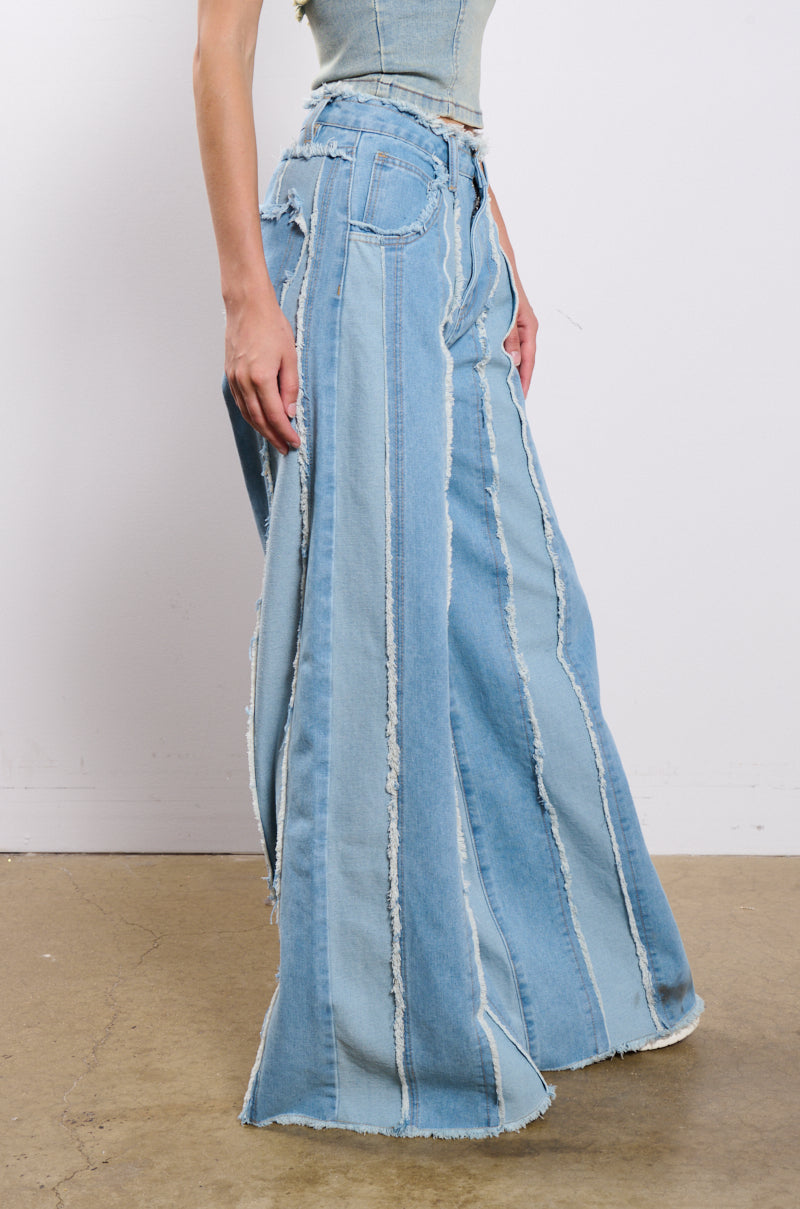 DONT NEED TO SLEEP DISTRESSED WIDE LEG DENIM PANT