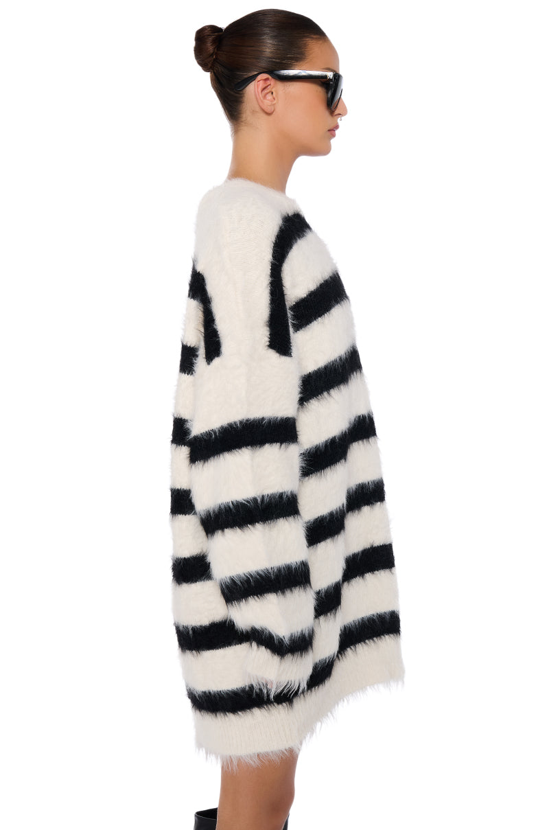 THE BEST TIME FUZZY OVERSIZED STRIPED SWEATER