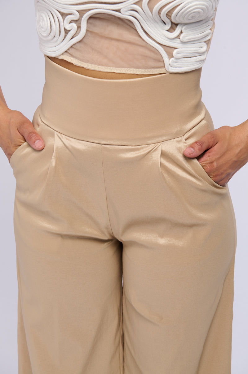 BIG BOOTY HIGH WAIST WIDE LEG TROUSER IN TAUPE