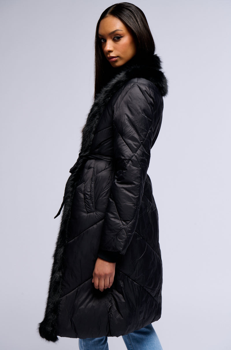 BABBS PUFFER COAT WITH FAUX FUR TRIM IN BLACK