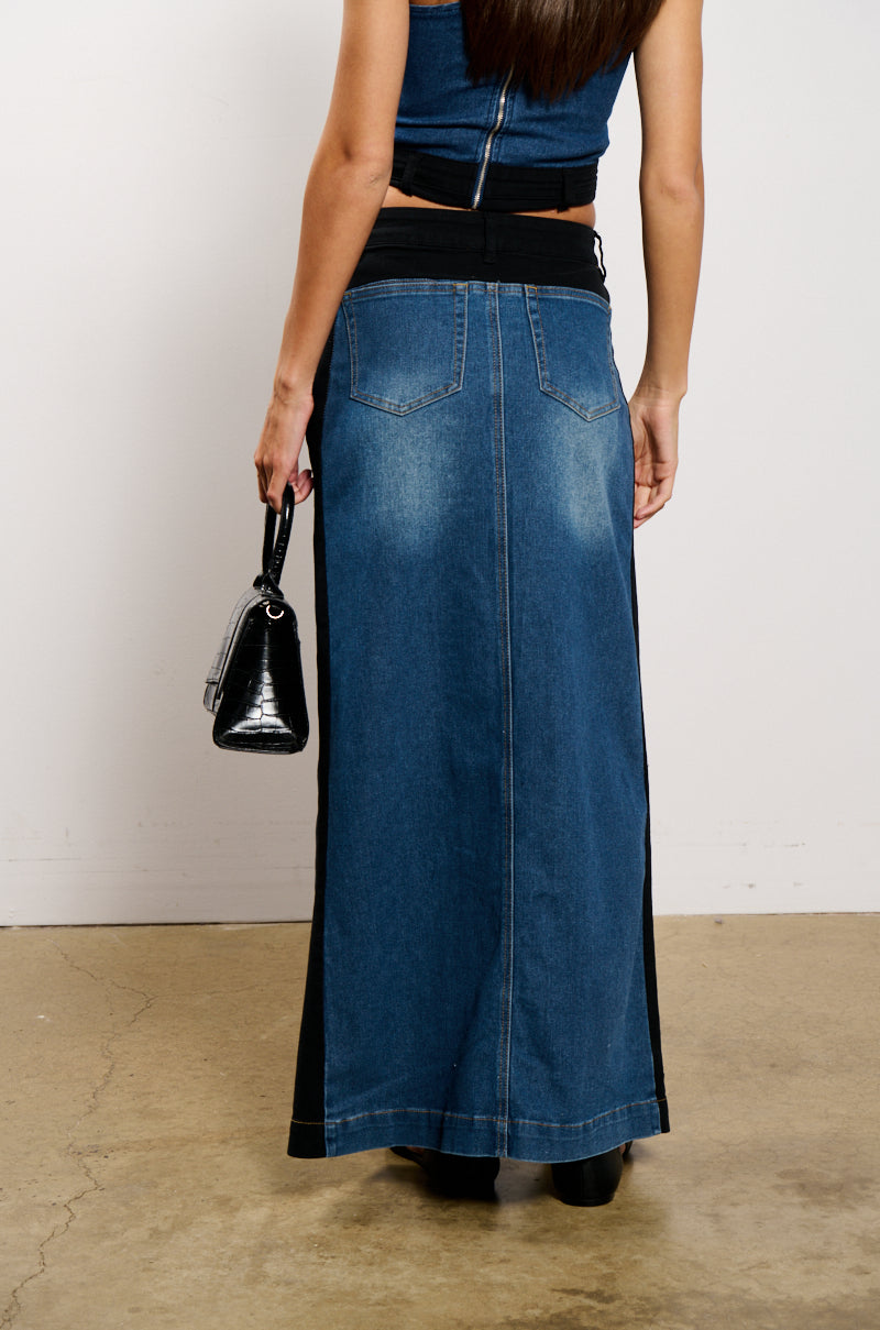 LET IT HAPPEN MAXI DENIM SKIRT