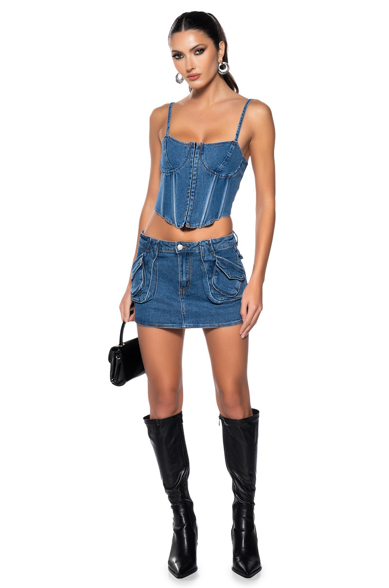 ON THE MOVE DENIM CORSET TOP