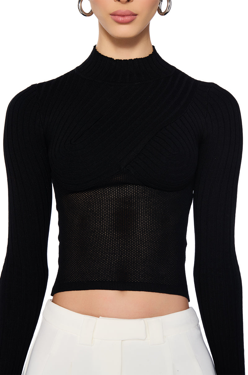 PRIME TIME LONG SLEEVE MOCK NECK SWEATER IN BLACK