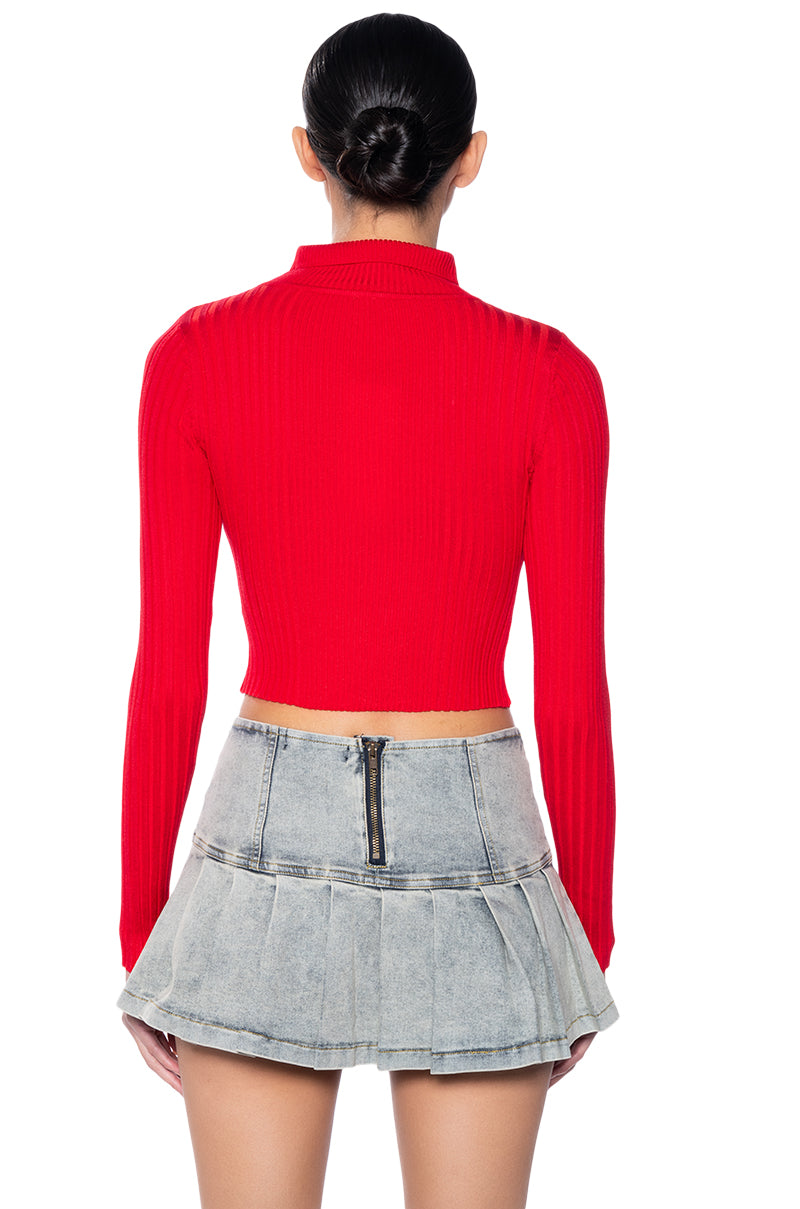 PAXTON LONG SLEEVE TURTLENECK RIB CROP SWEATER