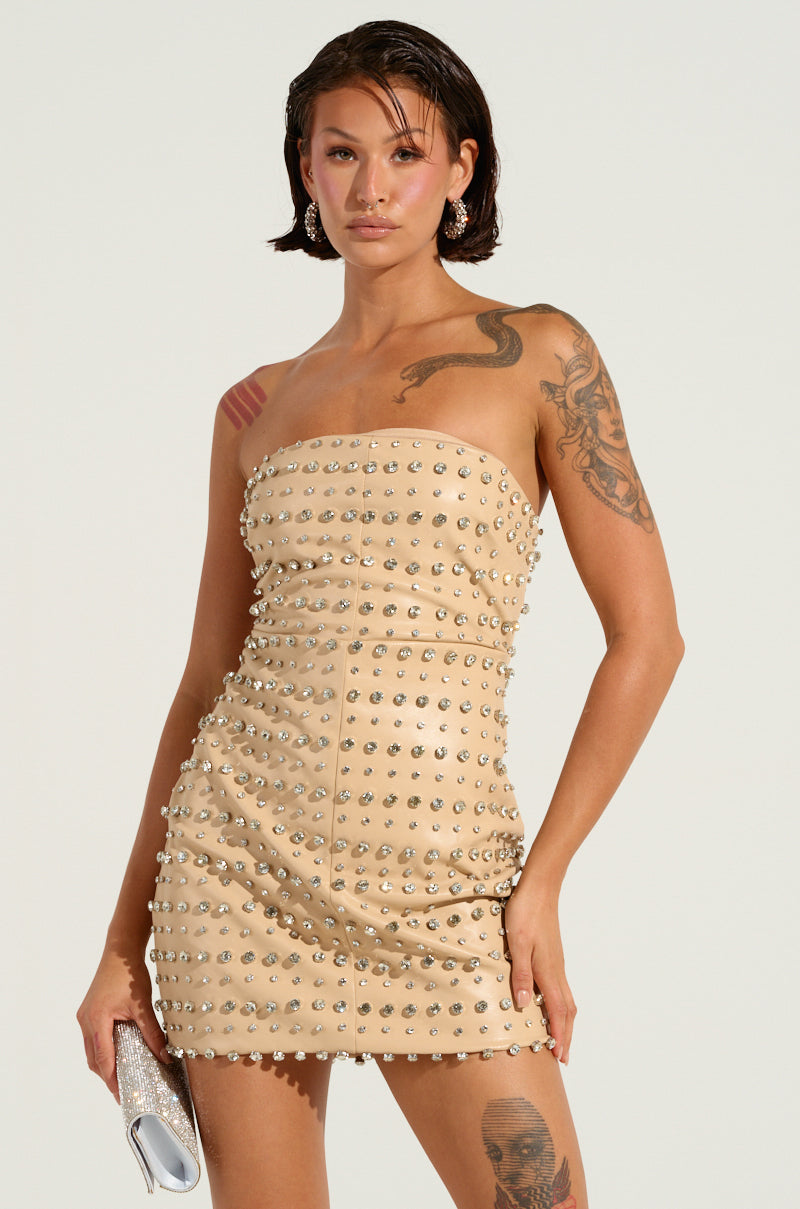 TELL ME ABOUT IT STUD PU MINI DRESS