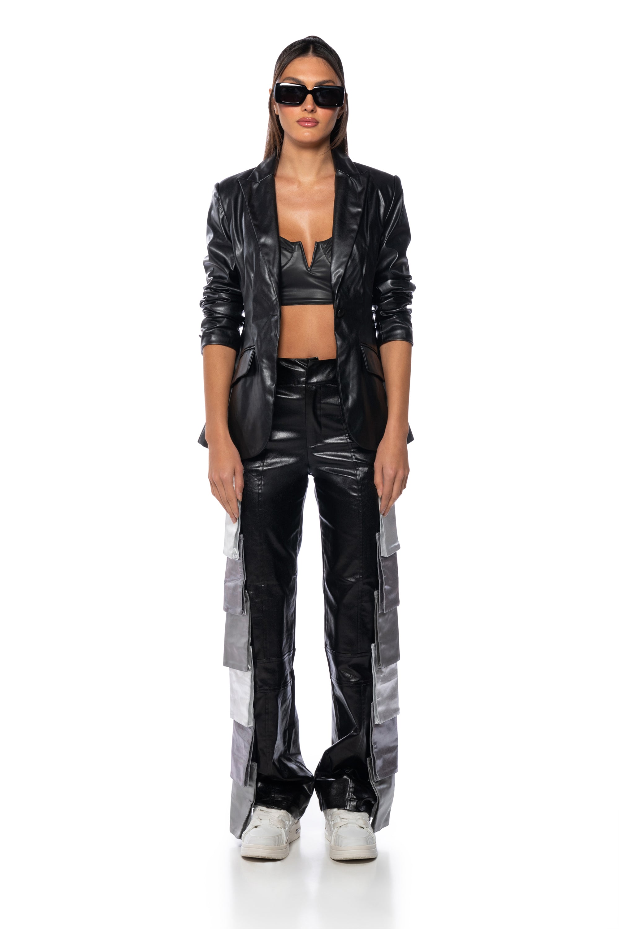 CAN'T BE TAMED FAUX LEATHER BLAZER