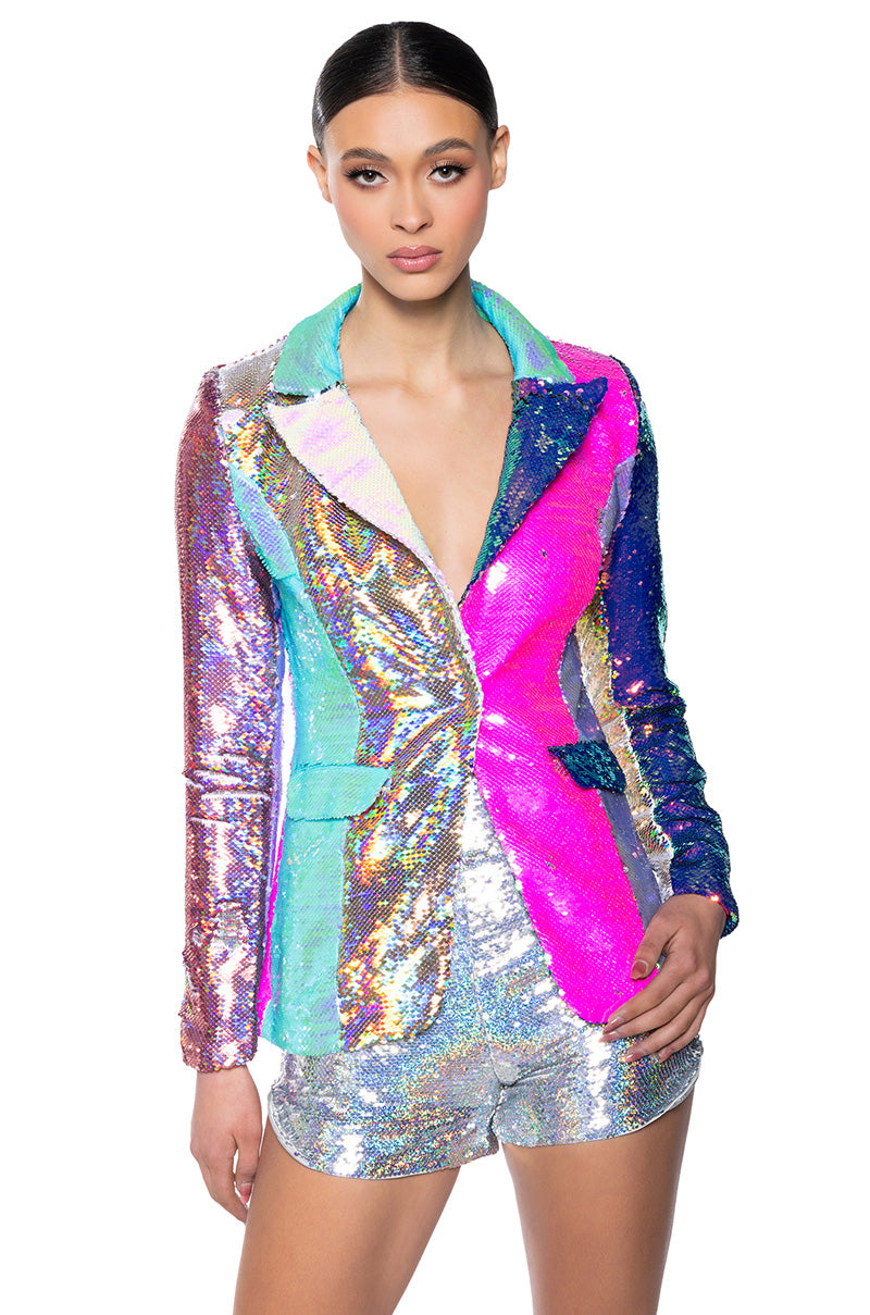 SEQUIN COLOR BLOCK BLAZER