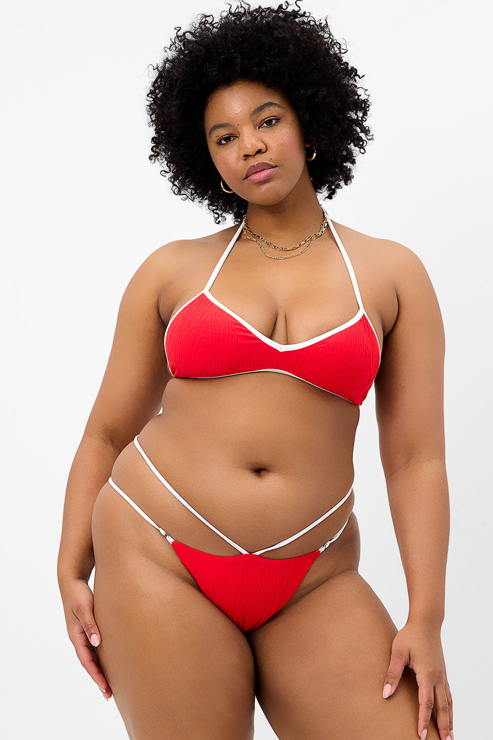 Layla Textured String Bikini Bottom - Flame