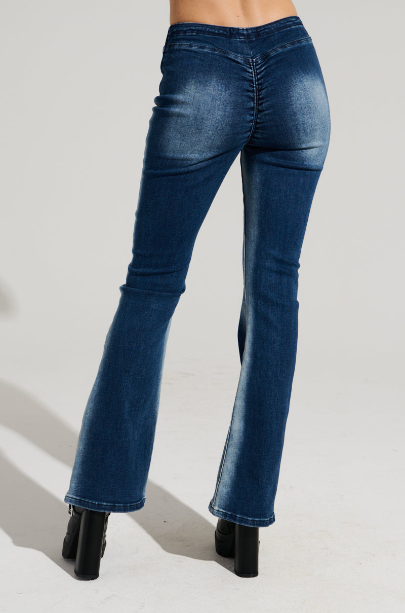 CINCHED UP DENIM PANT IN MEDIUM BLUE DENIM