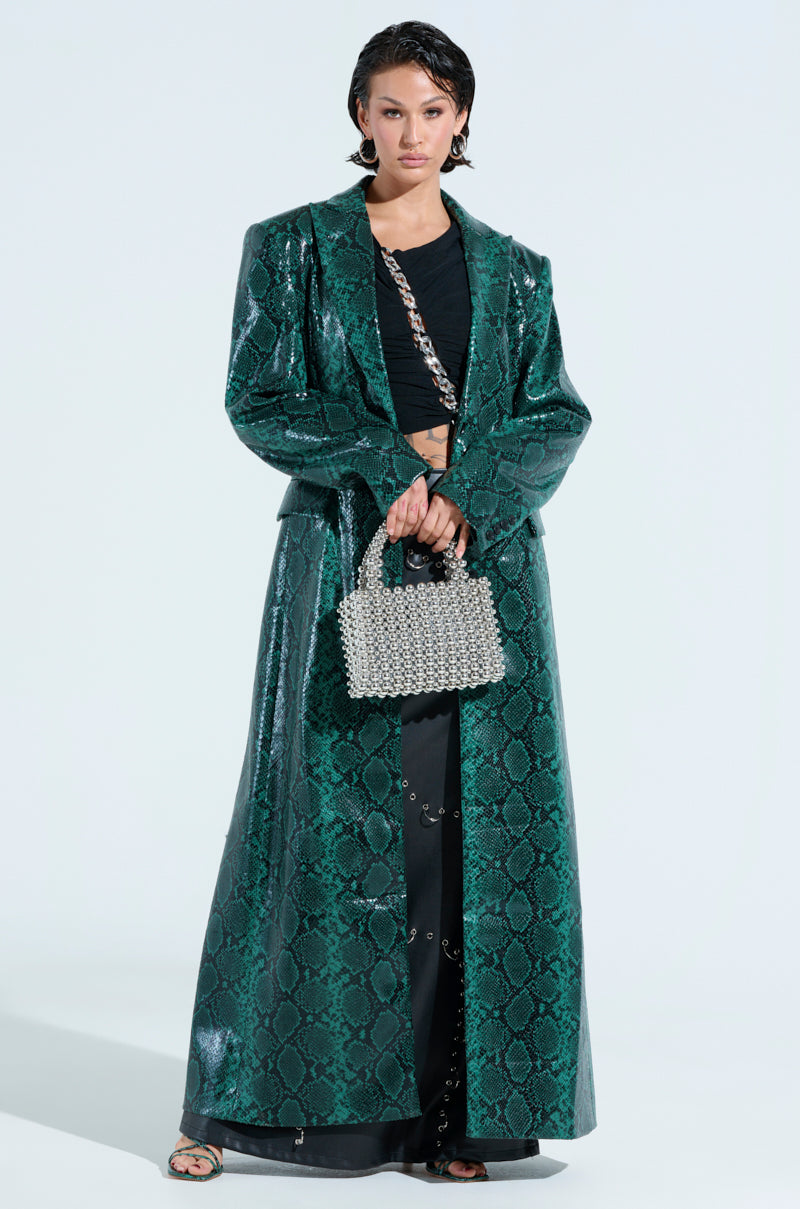 INCOGNITO SNAKE PRINT TRENCH IN GREEN