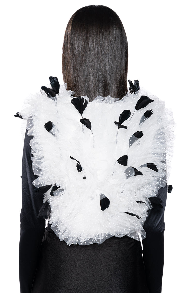 IN MY ERA TULLE FEATHER VEST