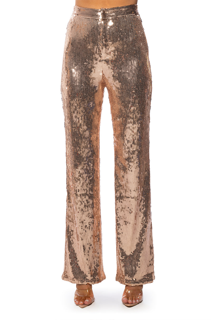 DISCO FEVER SEQUIN EMBELLISHED HIGH WAIST FLARE PANT