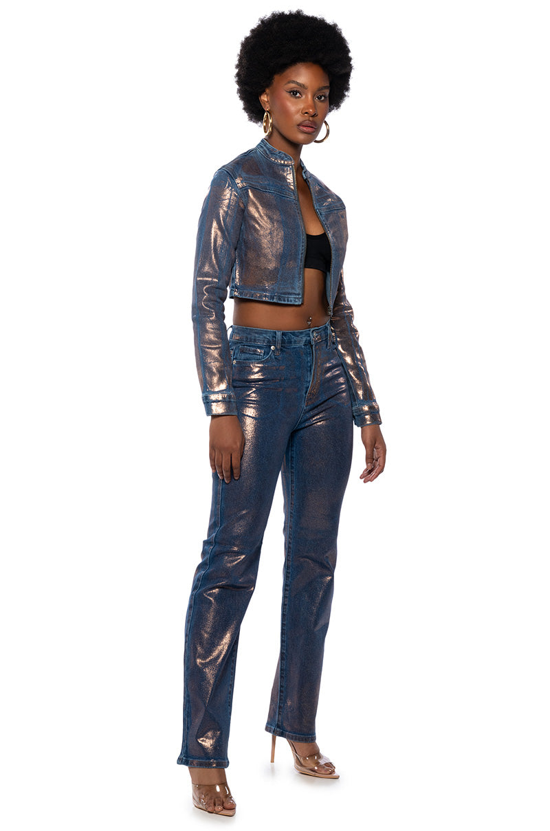 SHOW TIME METALLIC STRAIGHT LEG JEANS