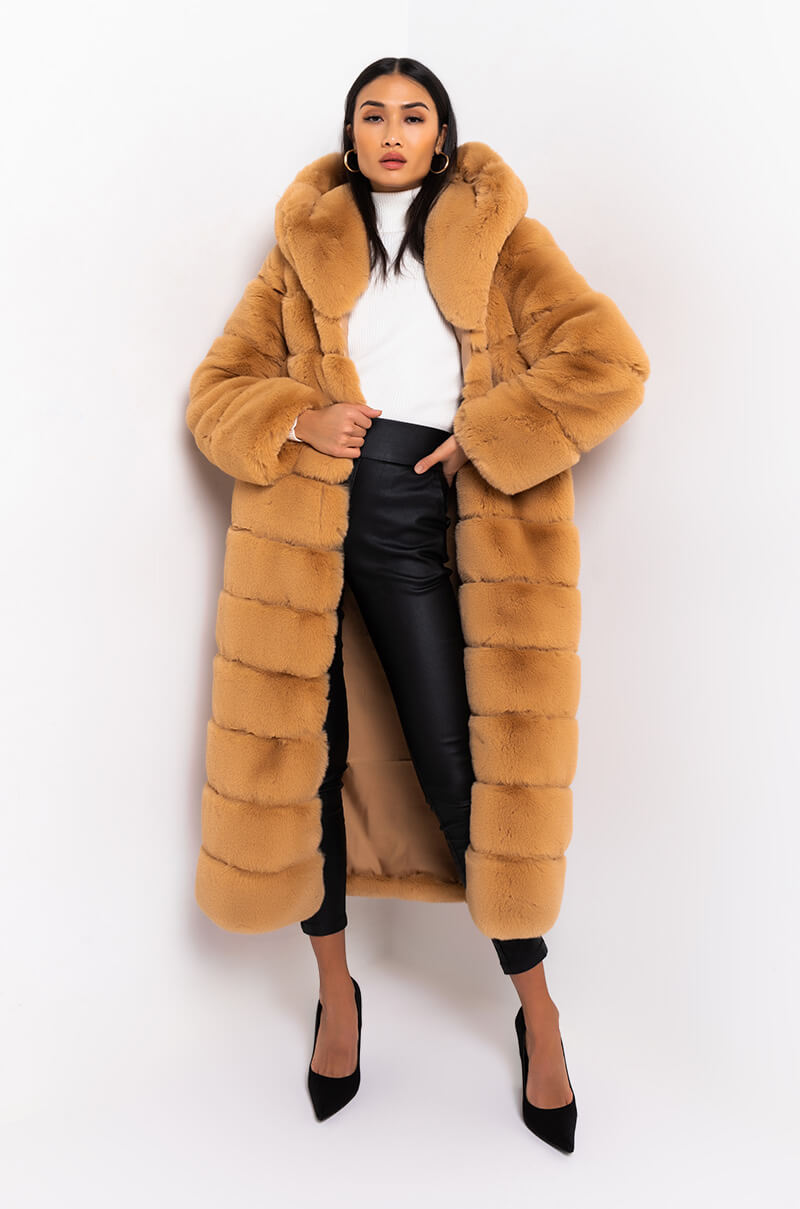 AZALEA WANG FAUX FUR PANEL HOODED TRENCH