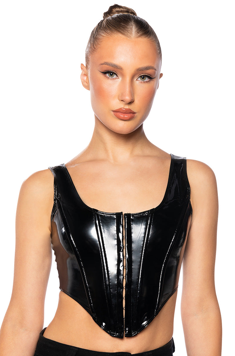 BRINGING THE HEAT LATEX CORSET TOP